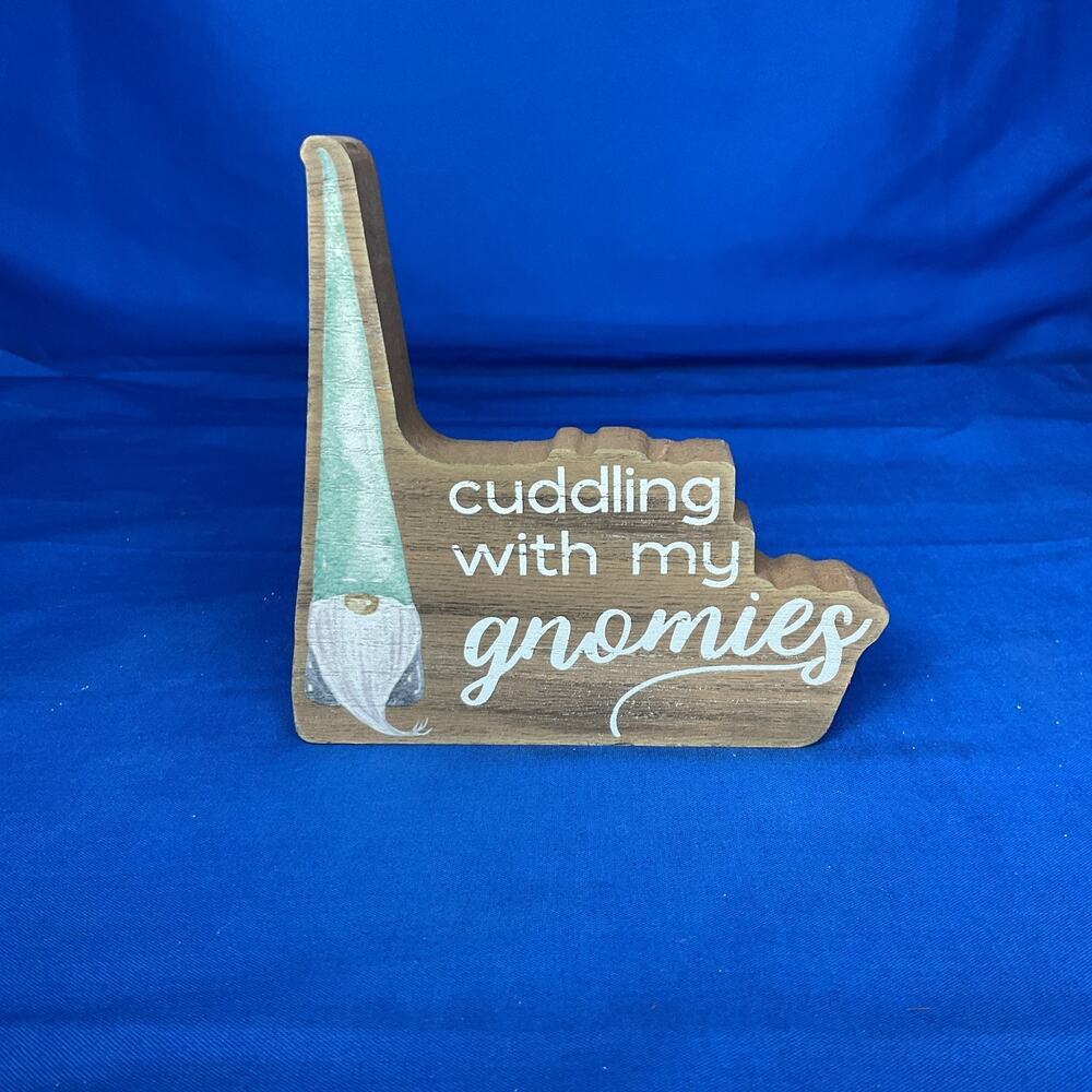 Rustic Gnome Wooden Sign Plaque Tiered Tray Tabletop Decor Gnome